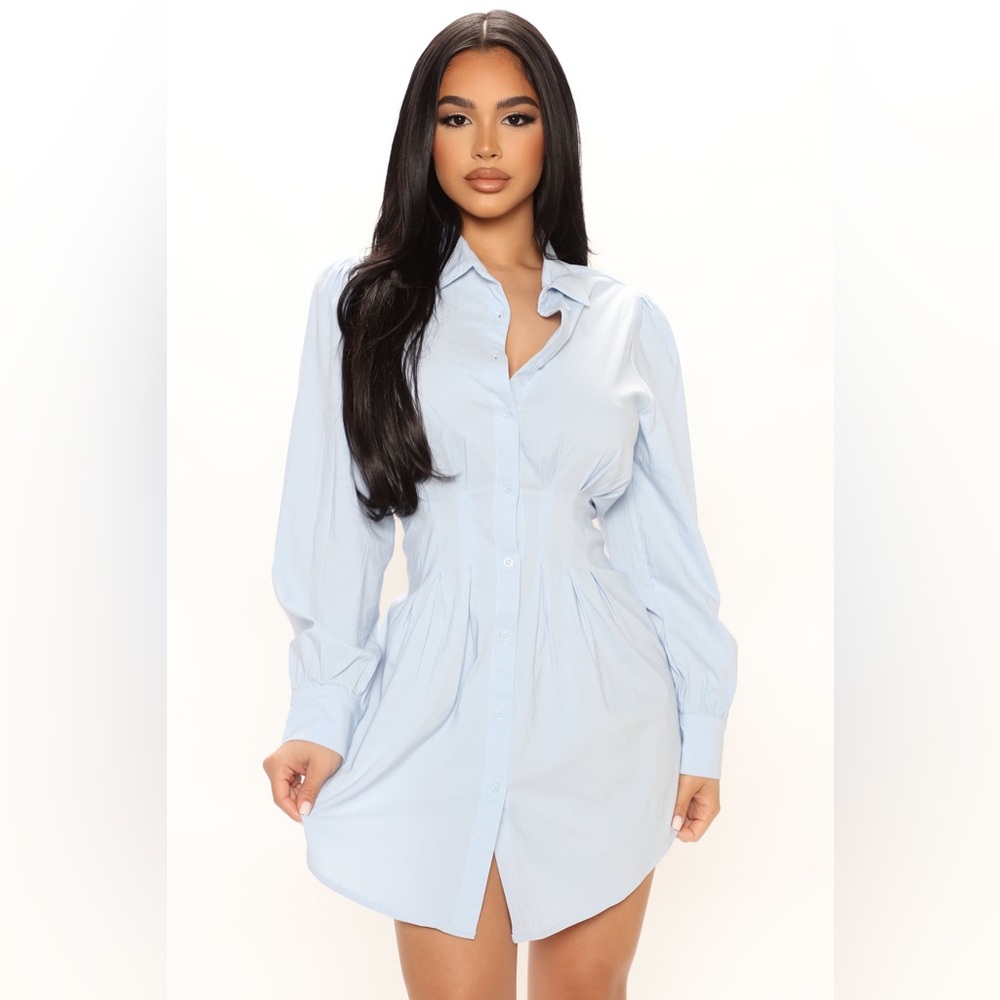 Baby blue shirt dress